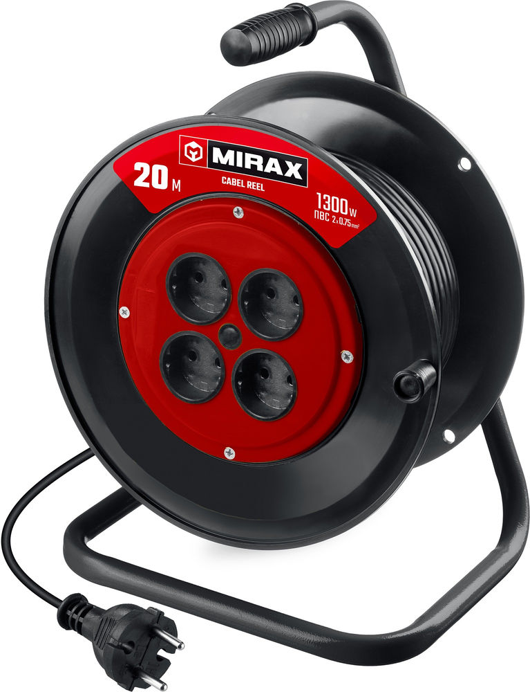 Удлинитель на катушке 2 х 0.75 мм? 20 м ПВС 1300 Вт MIRAX 55052-20