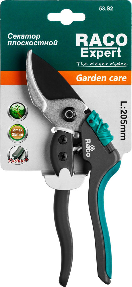Плоскостной секатор S162 205 мм, закаленная сталь, с двухкомпонентными рукоятками армированными фиберглассом RACO 4206-53/S162