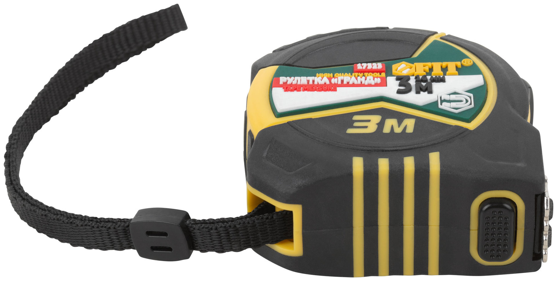 Рулетка Гранд, калибр.лента, нейлон.покр., магн.крючок, двойной стопор, прорезин.корпус 3 м х 16 мм