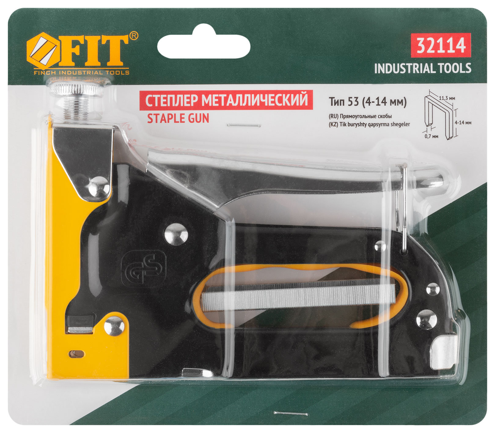 Степлер для узких скоб тип 53 4-14 мм, регулировка силы удара, металлический корпус (32114)