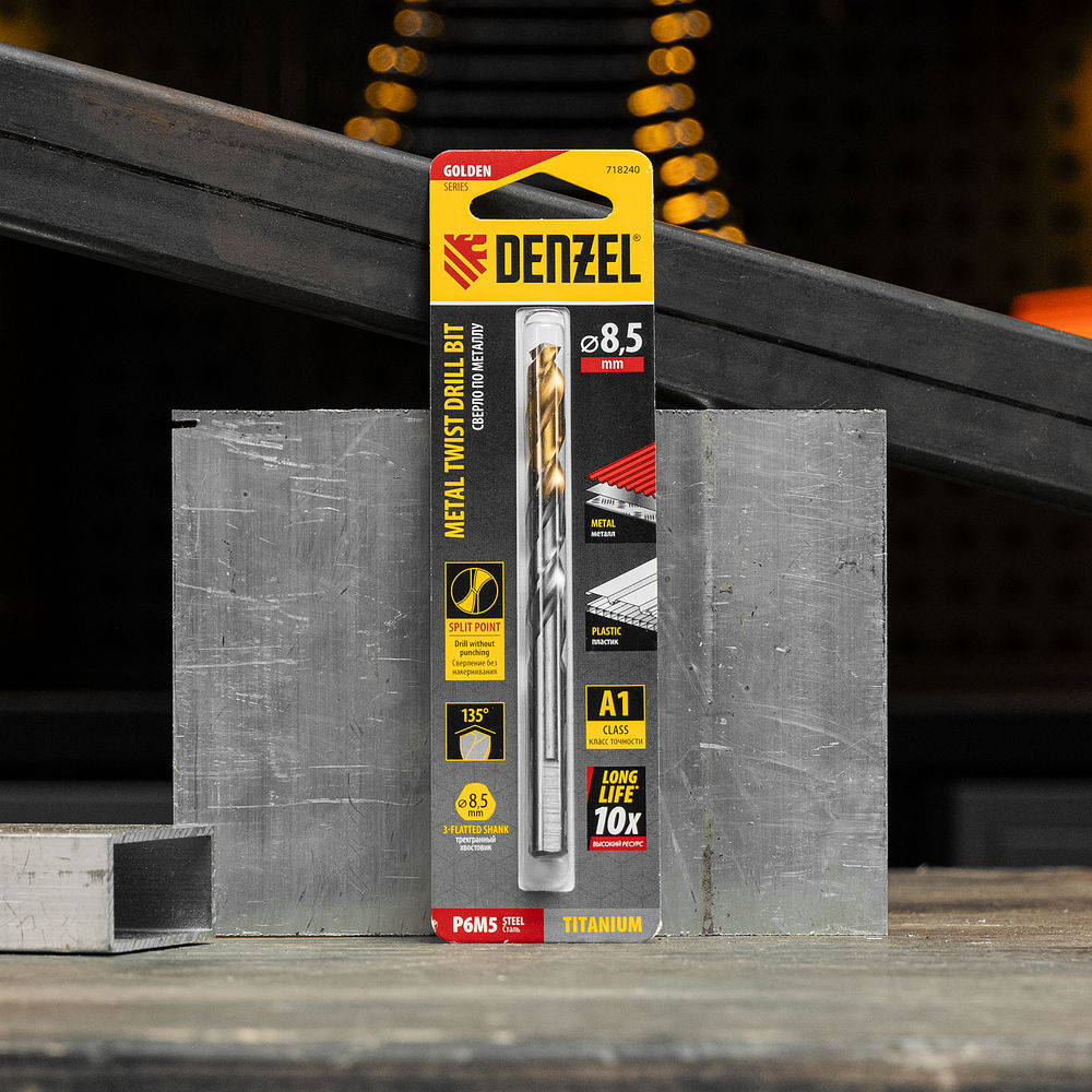 Сверло спиральное по металлу 8,5 x 117 мм, Р6М5, Golden Tip Denzel (718240)