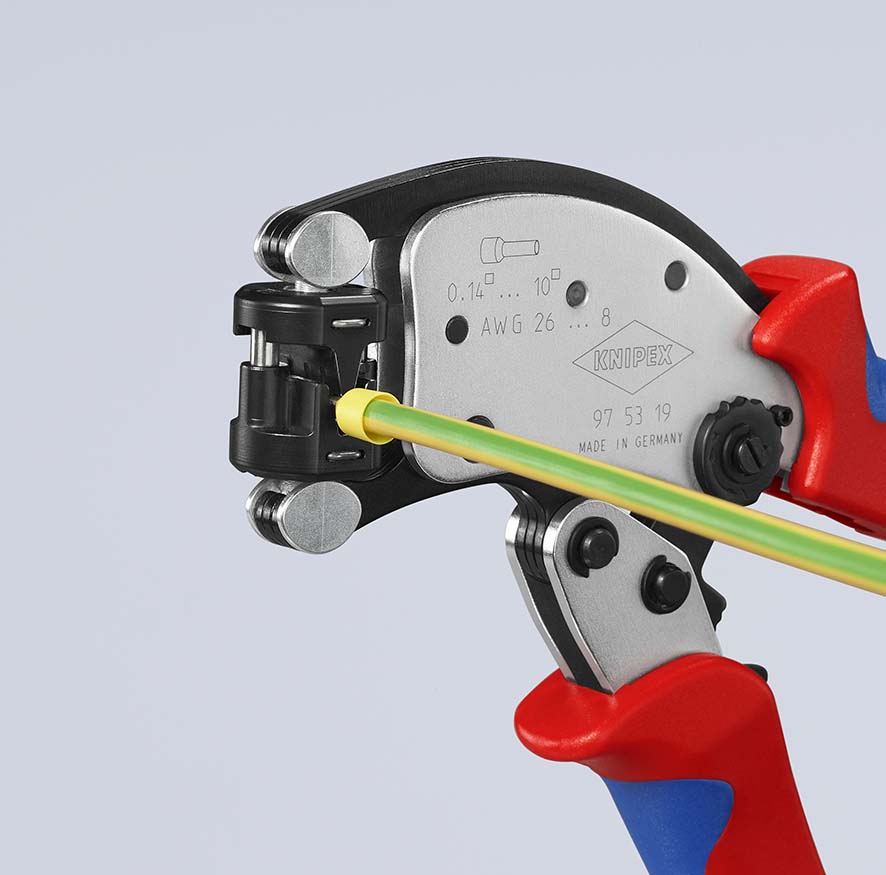 Пресс-клещи для контактных гильз DIN 46228 1+4, обжим: трапециевидный, поворот 360°, 0.14-10.0 мм?, доступ с 2х сторон, длина 200 мм Twistor T KN-975319