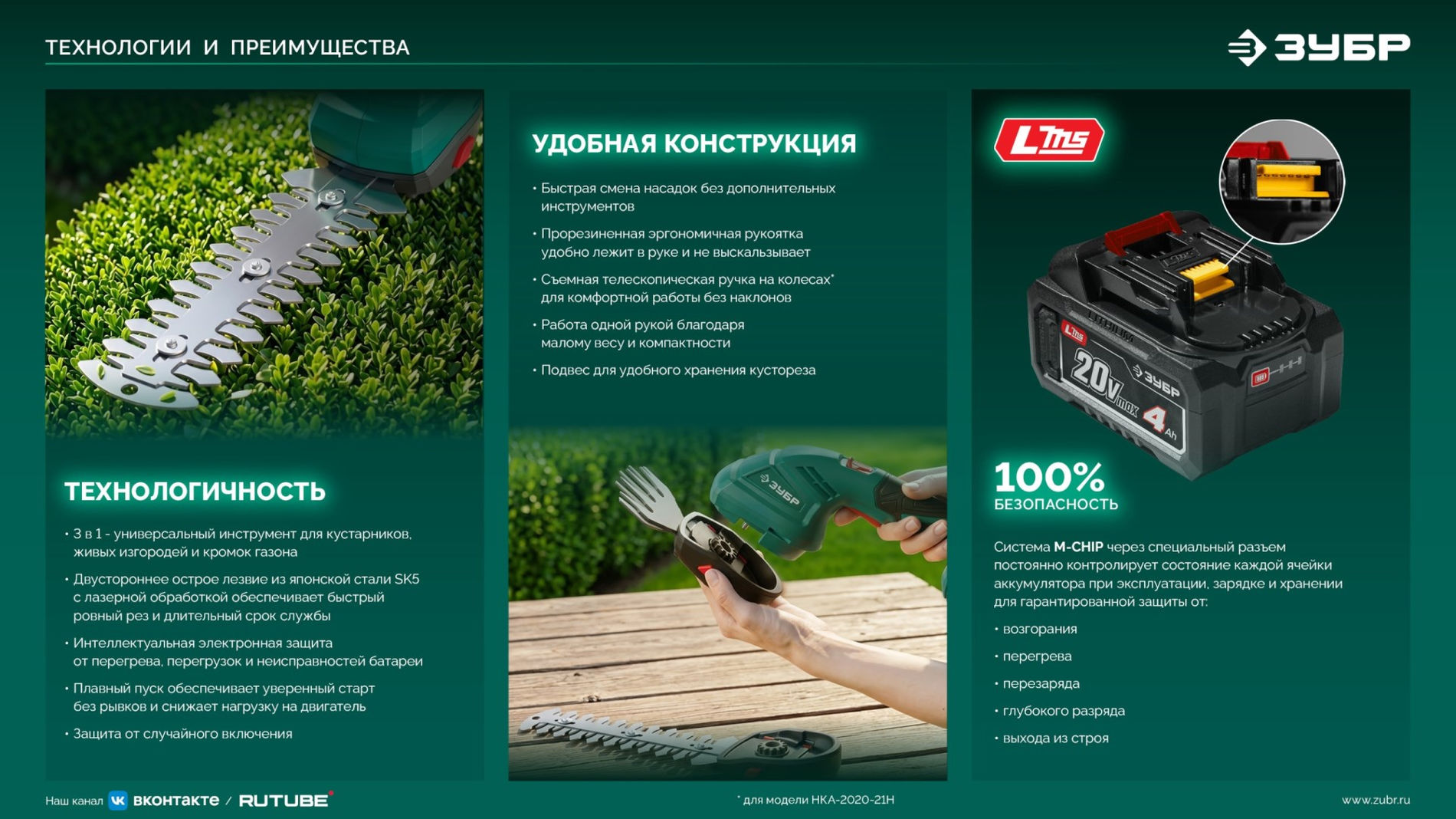 ЗУБР 20 В, 200 мм, 1 АКБ LMS (2 Ач), ножницы-кусторез аккумуляторные (НКА-2020-21)
