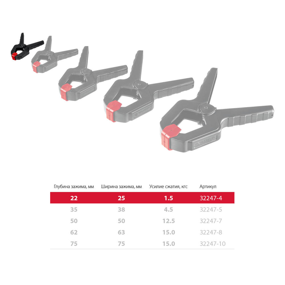 Пружинный зажим МЗ-40, 38 х 38 мм ЗУБР 32247-4