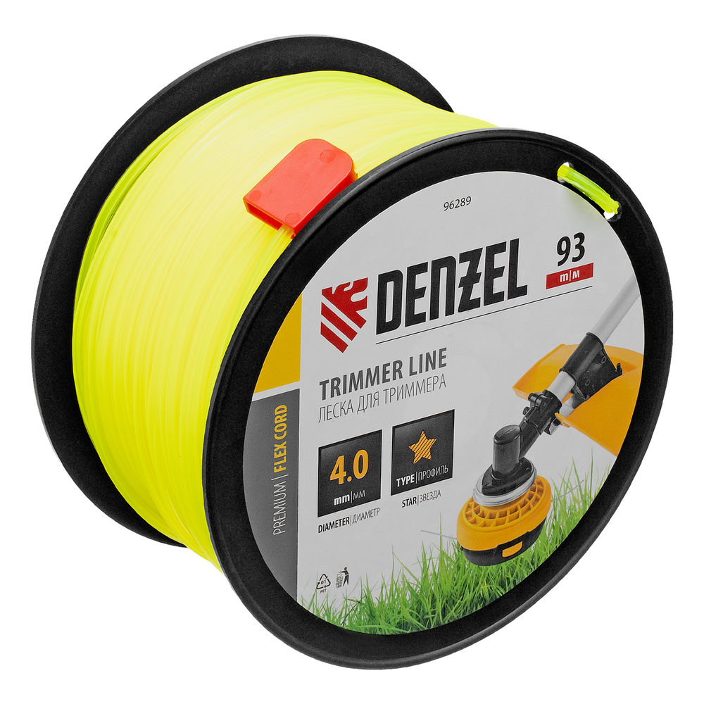 Леска для триммера звезда, 4,0мм х 93м, на DIN катушке FLEX CORD Denzel (96289)