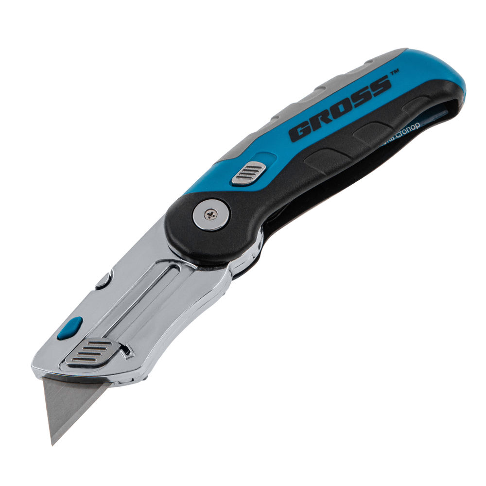 Нож ремонтно-монтажныйный, складной, трехкомпонентная рукоятка, контейнер-держатель для лезвий, 175 мм, 2 запасных лезвия Gross (78882)
