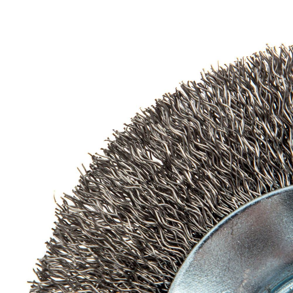 Щетка для УШМ, 100 мм, Тарелка, витая нержавеющая проволока 0.3 мм, М14 Denzel (746083)