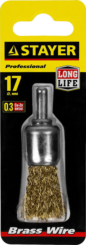 Щетка кистевая для дрели 17 мм, витая стальная латунированная проволока 0.3 мм STAYER 35113-17