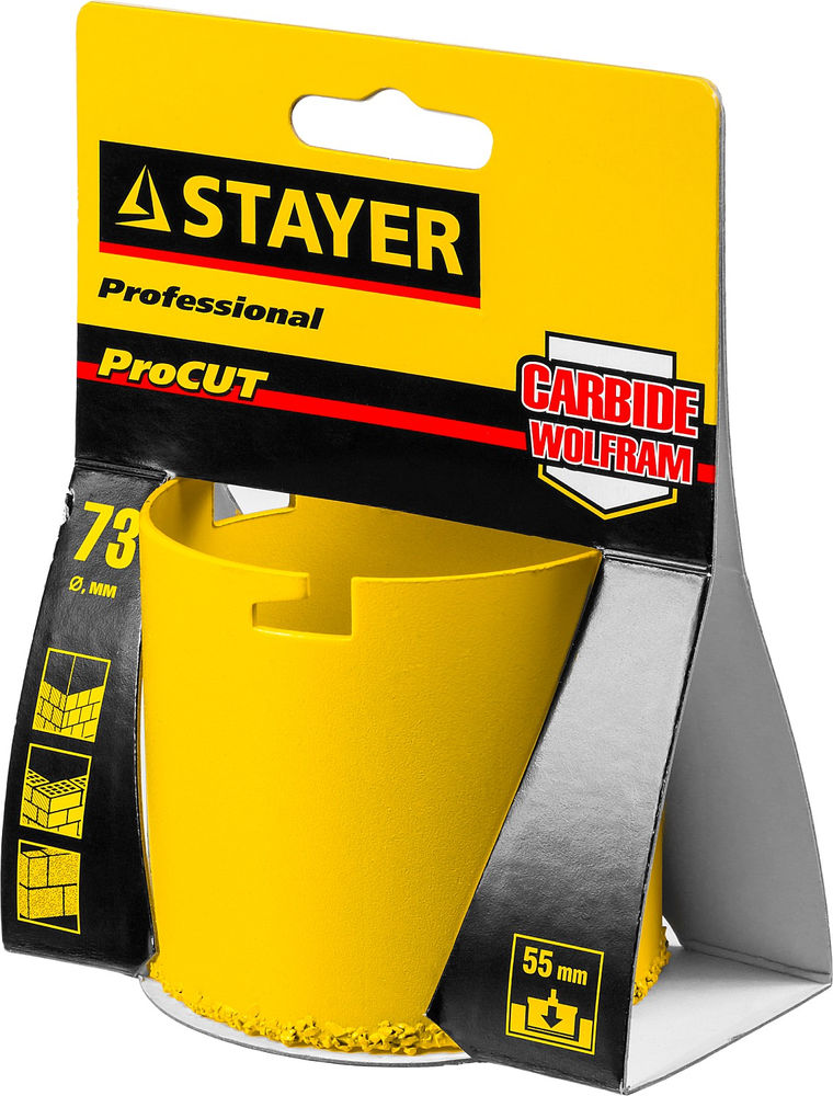 Коронка кольцевая 73 мм, L 55 мм, карбид вольфрама STAYER Professional 33345-73