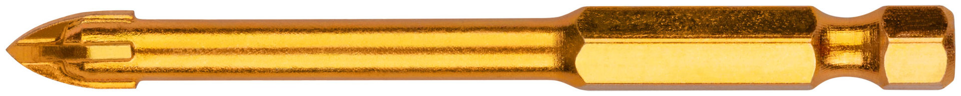 Сверло по кафелю, 4 режущие кромки, титановое покрытие, U-хвостовик под биту 6х74 мм (35476)