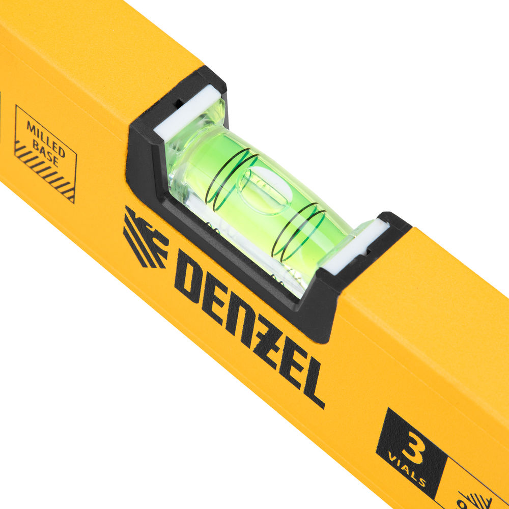 Уровень алюминиевый, магнит, фрезерованный, 3 глазка (1 зеркал.) 0,5 мм/м, 1000 мм Denzel (33693)