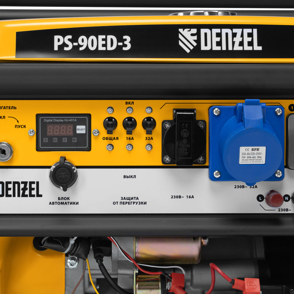 Генератор бензиновый PS 90 ED-3, 9.0 кВт, переключение режима 230 В/400 В, 25 л, электростартер Denzel (946944)