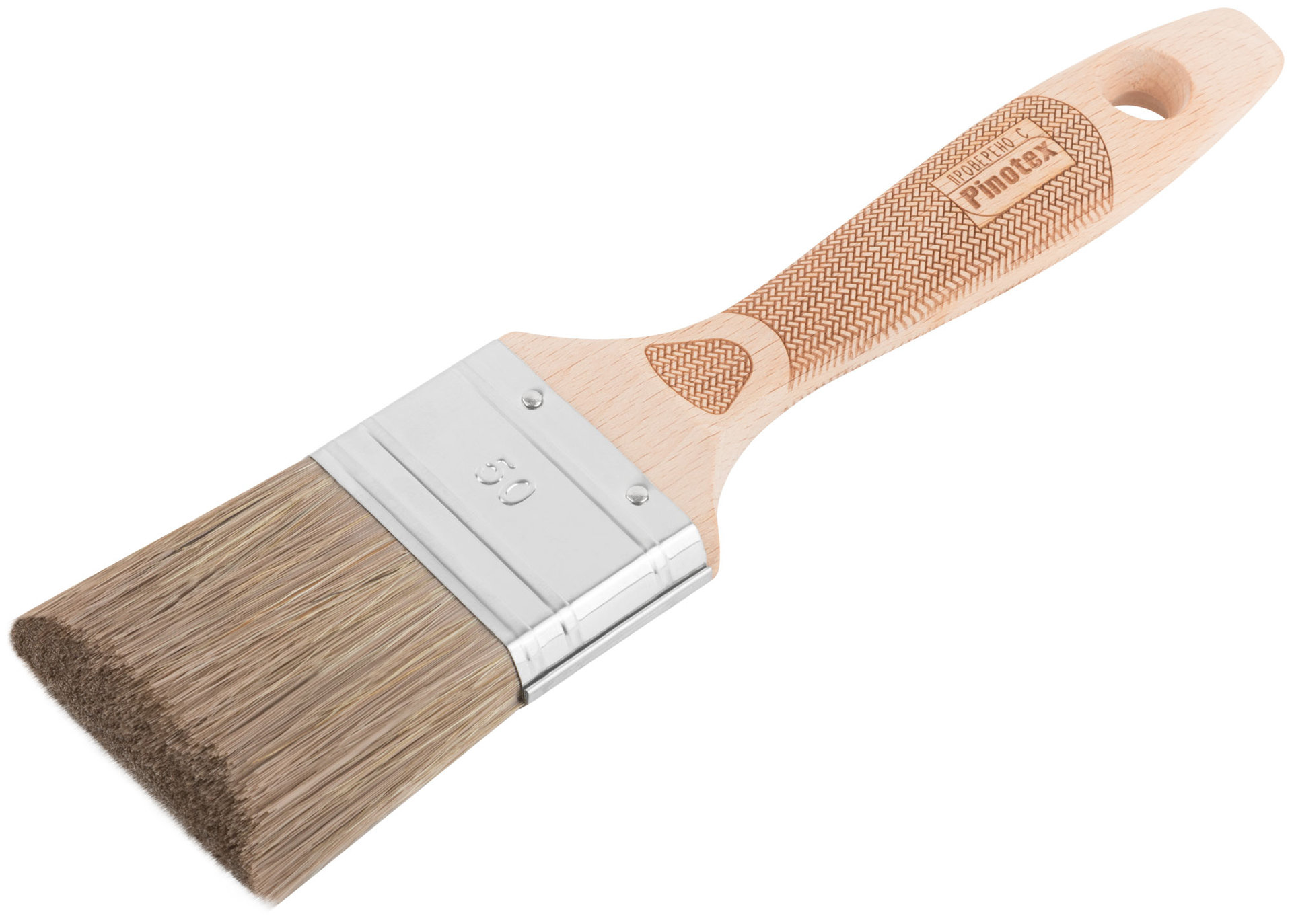 Кисть флейцевая, толщ. 16 мм, 70% ПЭT/30% нат.щетина, нерж. обжим., буковая ручка, ширина 50 мм (30-0023)