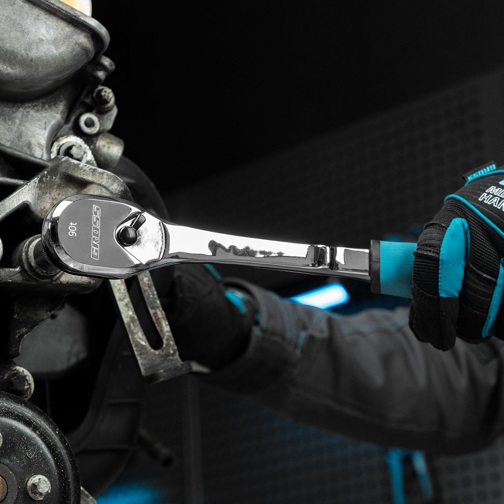 Ключ-трещотка 1/2, CrV, 90 зубьев, усиленный, хром Gross