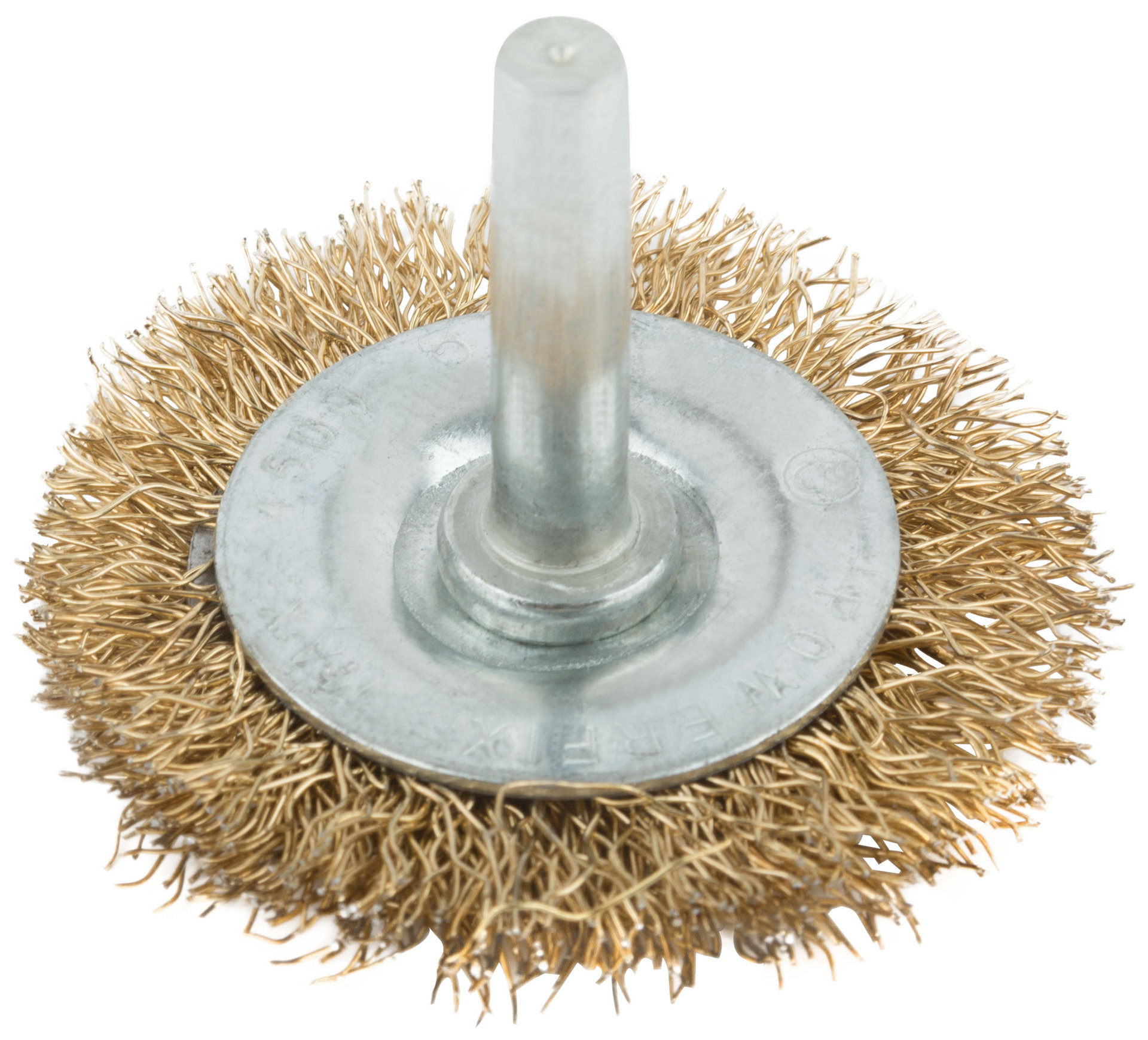 Корщетка, тип колесо, со штифтом, стальная латунированная волнистая проволока 50 мм (38482М)