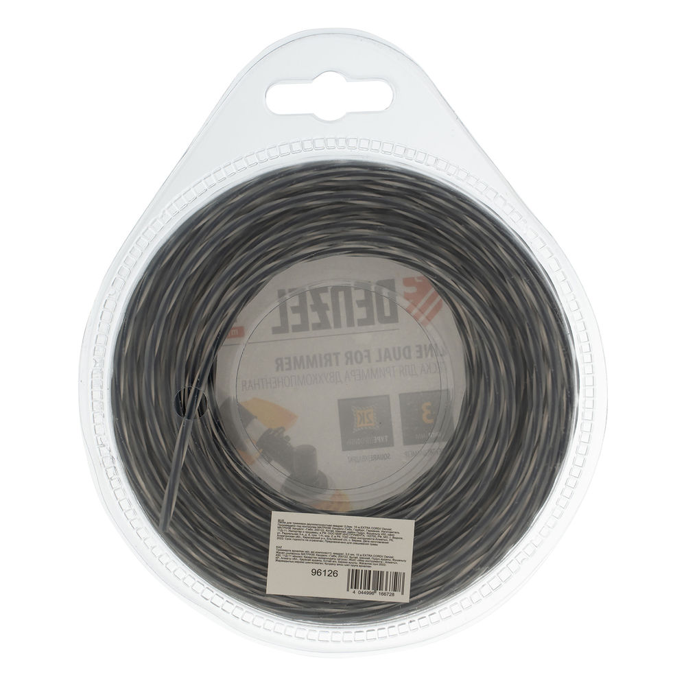 Леска для триммера двухкомпонентная, квадратная 3 мм x 15 м Extra cord Denzel (96126)