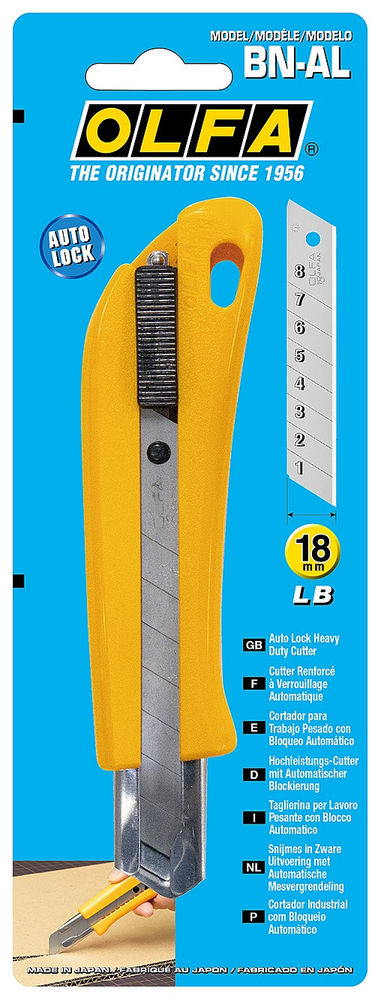 Нож с выдвижным лезвием 18 мм, с авто фиксатором OLFA OL-BN-AL