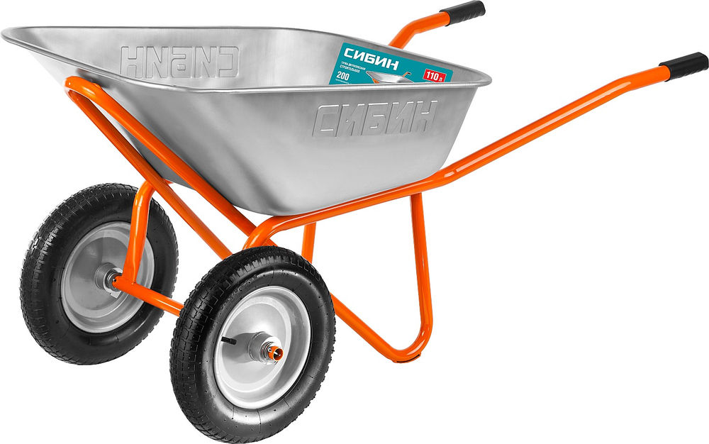 Строительная тачка двухколесная 110 л 200 кг пневматические колеса СИБИН СТ-22 39905_z01