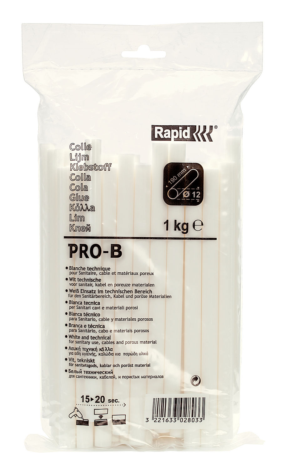 Стержень клеевой профессиональный универсальный 12 х 190 мм RAPID 40302803