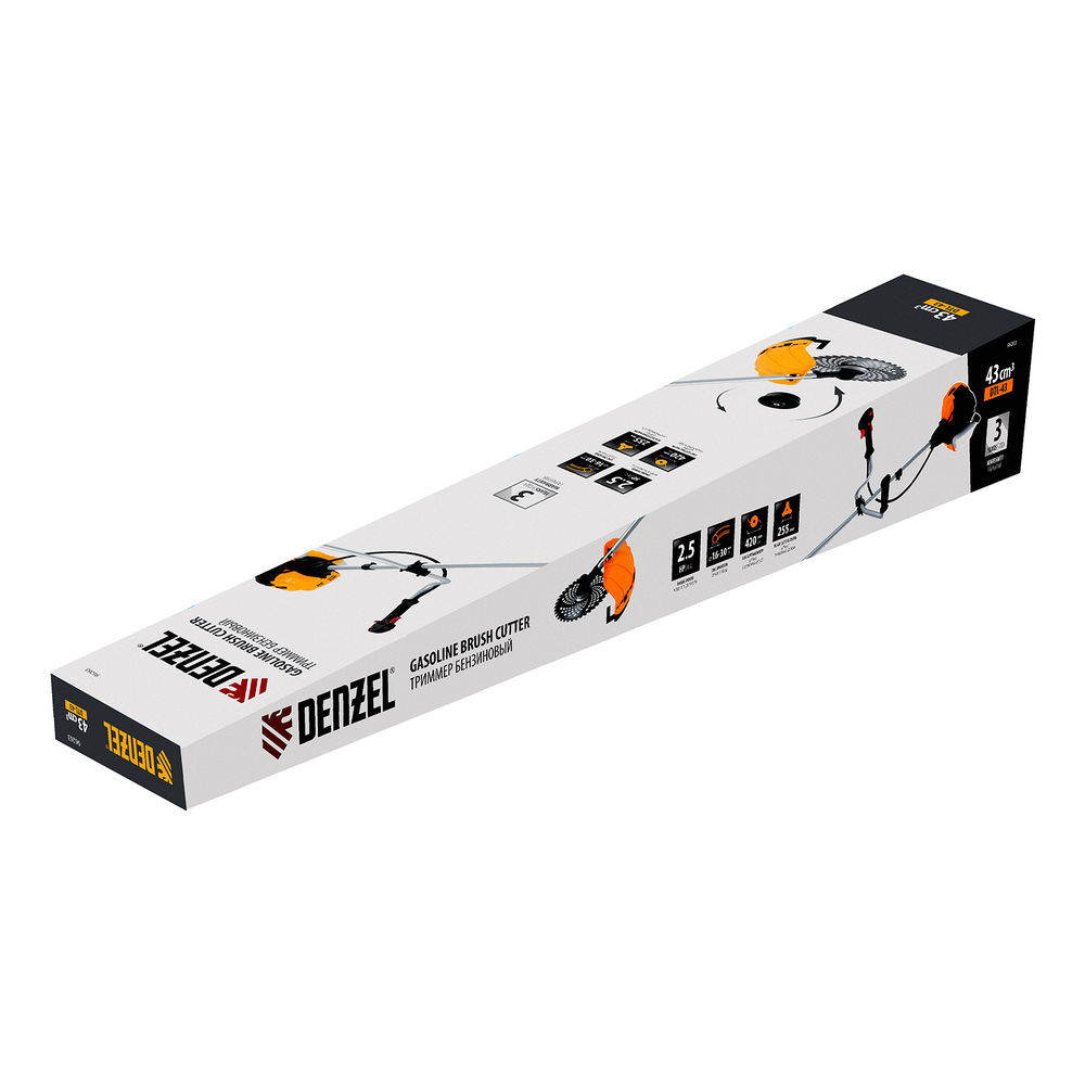 Триммер бензиновый DTL-43, 43 см3, неразъемная штанга, состоит из 2 частей Denzel (96263)