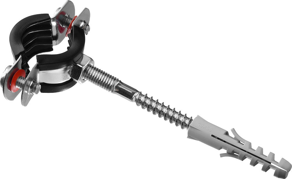 Хомут трубный с сантехнической шпилькой и дюбелем 1/2, цинк, 1 шт ЗУБР 37866-20-24_z01