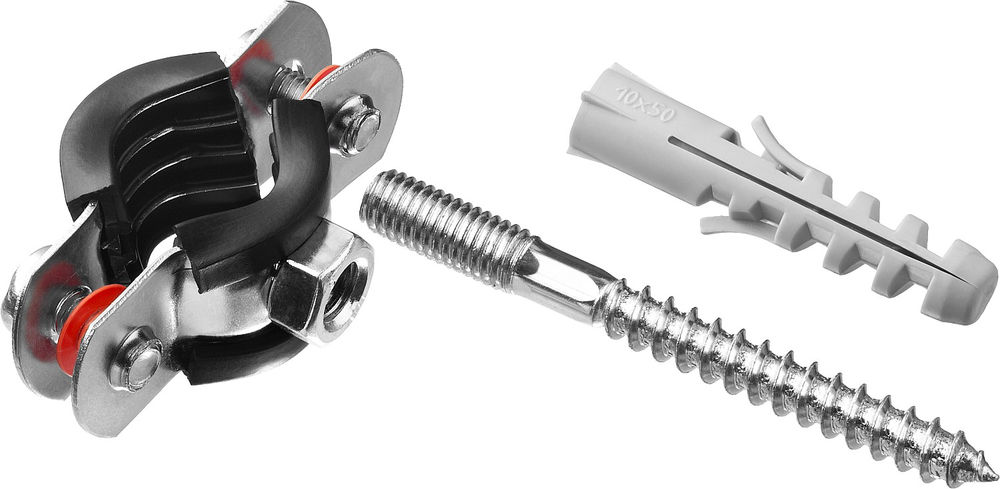 Хомут трубный с сантехнической шпилькой и дюбелем 3/8, цинк, 1 шт ЗУБР 37866-15-19  