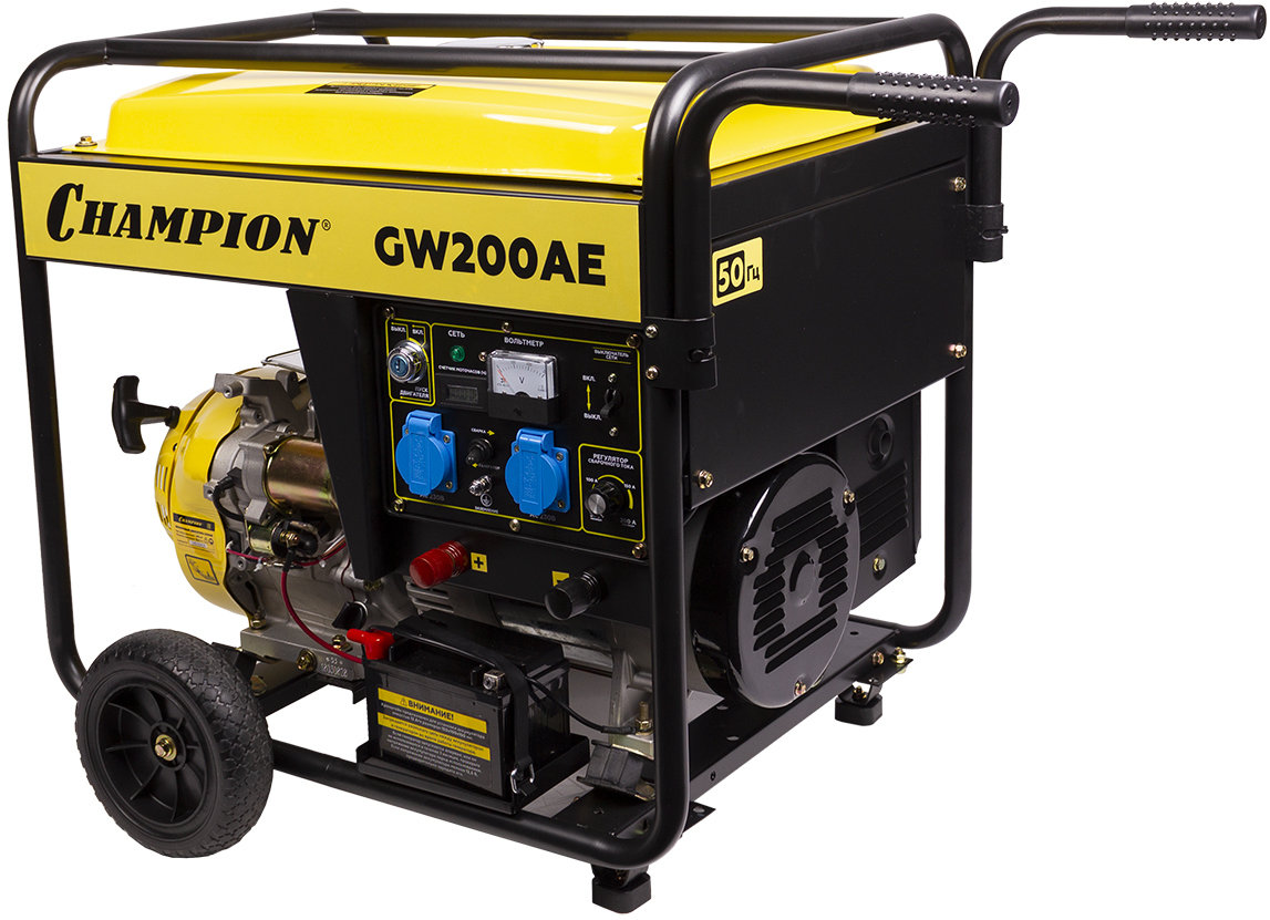 Генератор бенз.сварочный CHAMPION GW200AE (140А ПВ50% 4,5/5кВт 15лс 85,5кг эл.стартер, колеса) (GW200AE)