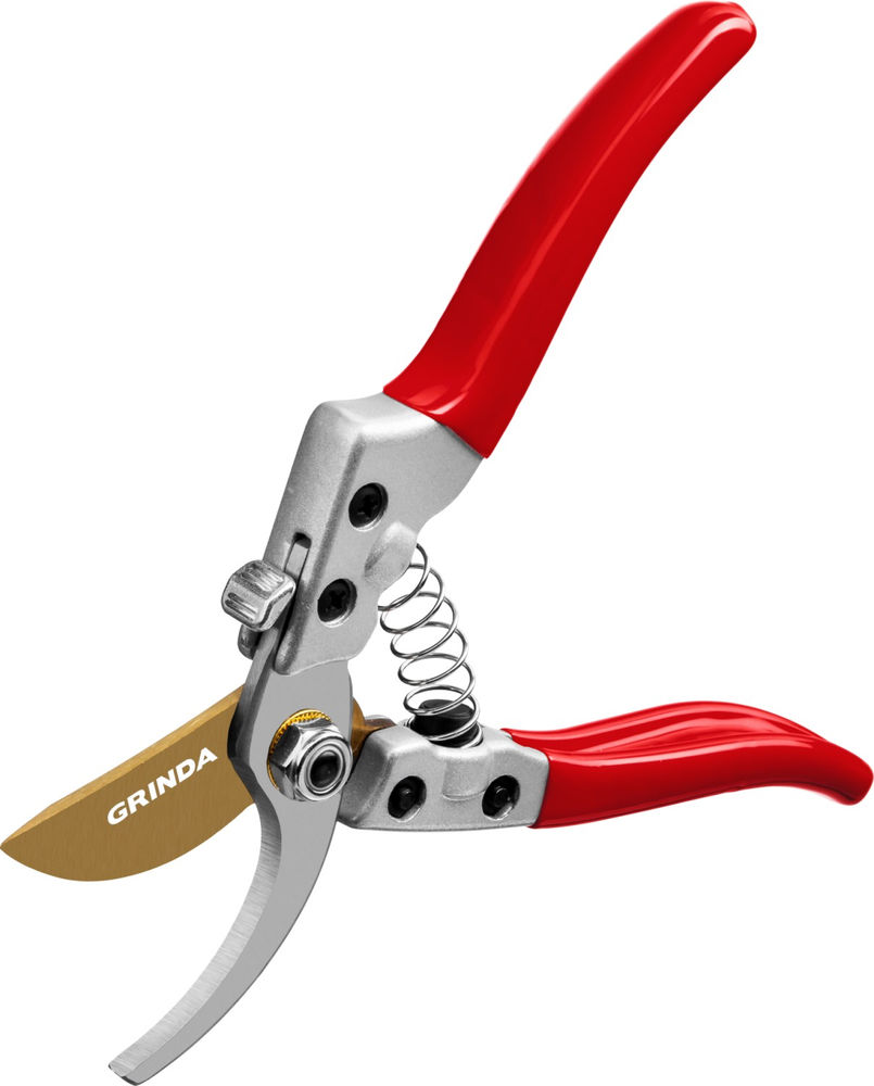 Плоскостной секатор G-13, 205 мм, закаленные лезвия, титановое покрытие, алюминиевые рукоятки GRINDA 423113
