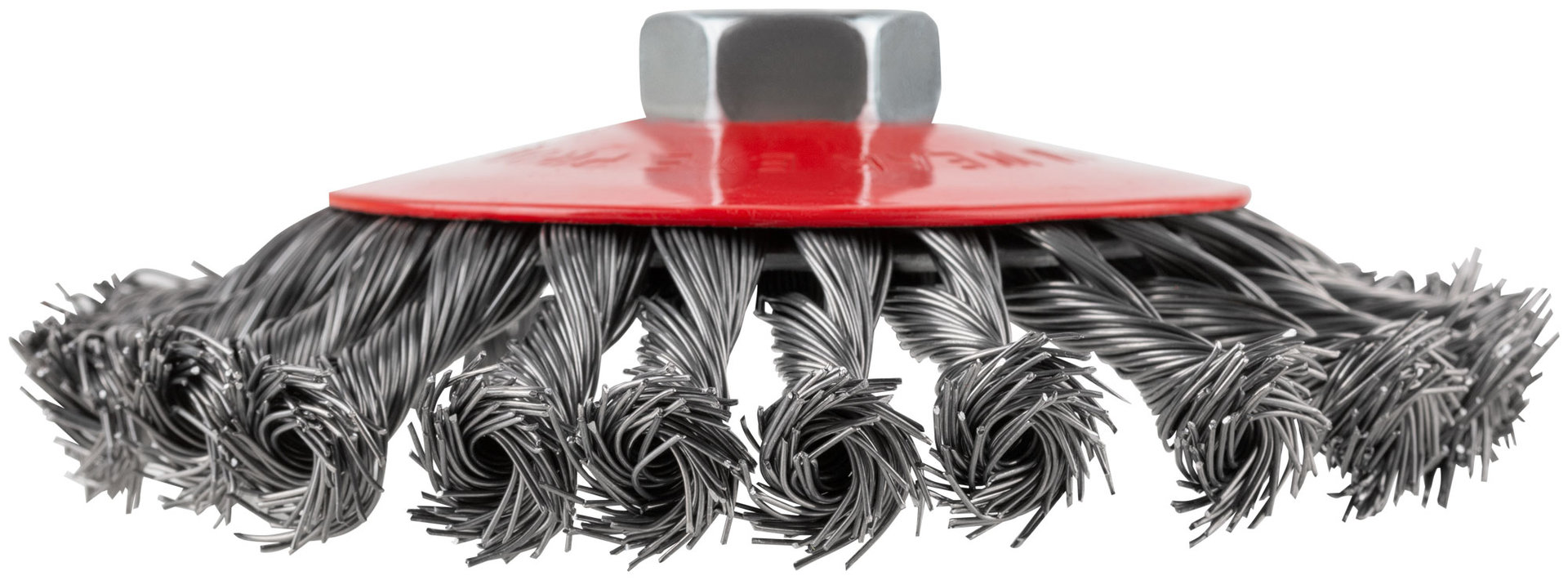 Корщетка-колесо с наклоном, гайка М14, стальная витая проволока 125 мм, блистер (39089)