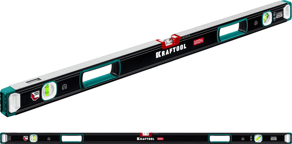 Сверхпрочный магнитный уровень A-RATE CONTROL, 1500 мм, точность 0.3 мм/м, с зеркальным глазком KRAFTOOL 34988-150