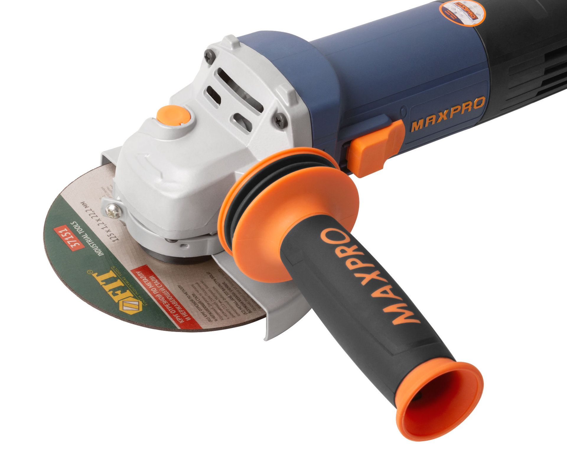 Шлифмашина угловая, 1200 Вт, 11500 об/мин, защитный кожух 125 мм, антивибрационная ручка, дополнительные щетки, 2,2 кг, кор., MAX-PRO, 85134