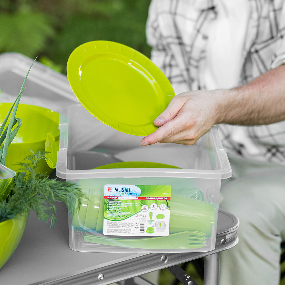Набор для пикника на 6 персон, 20 предметов, контейнер 9 л в комплекте, Camping Palisad (69451)