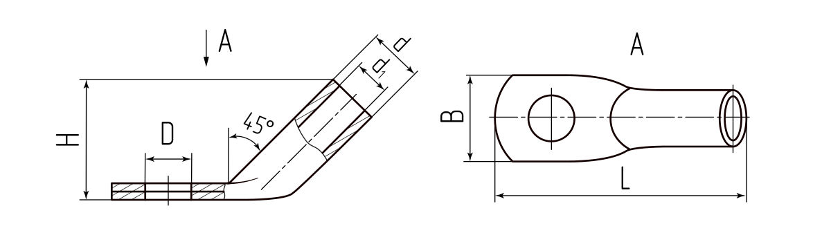 Наконечник кабельный угловой ТМЛс(45) 25-8 (КВТ) (77798)