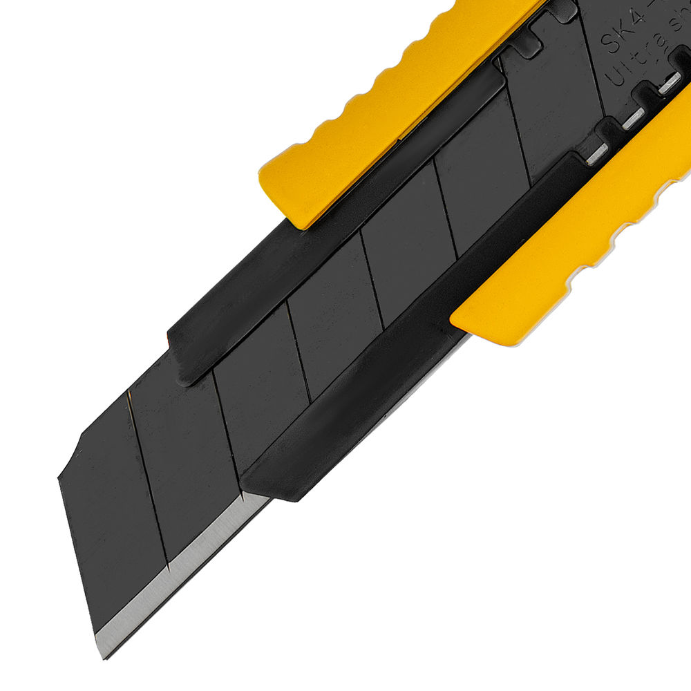 Нож, 18 мм, сменное лезвие, SK4, корпус из цинкового сплава + TPR, торцевой зажим Denzel (78904)