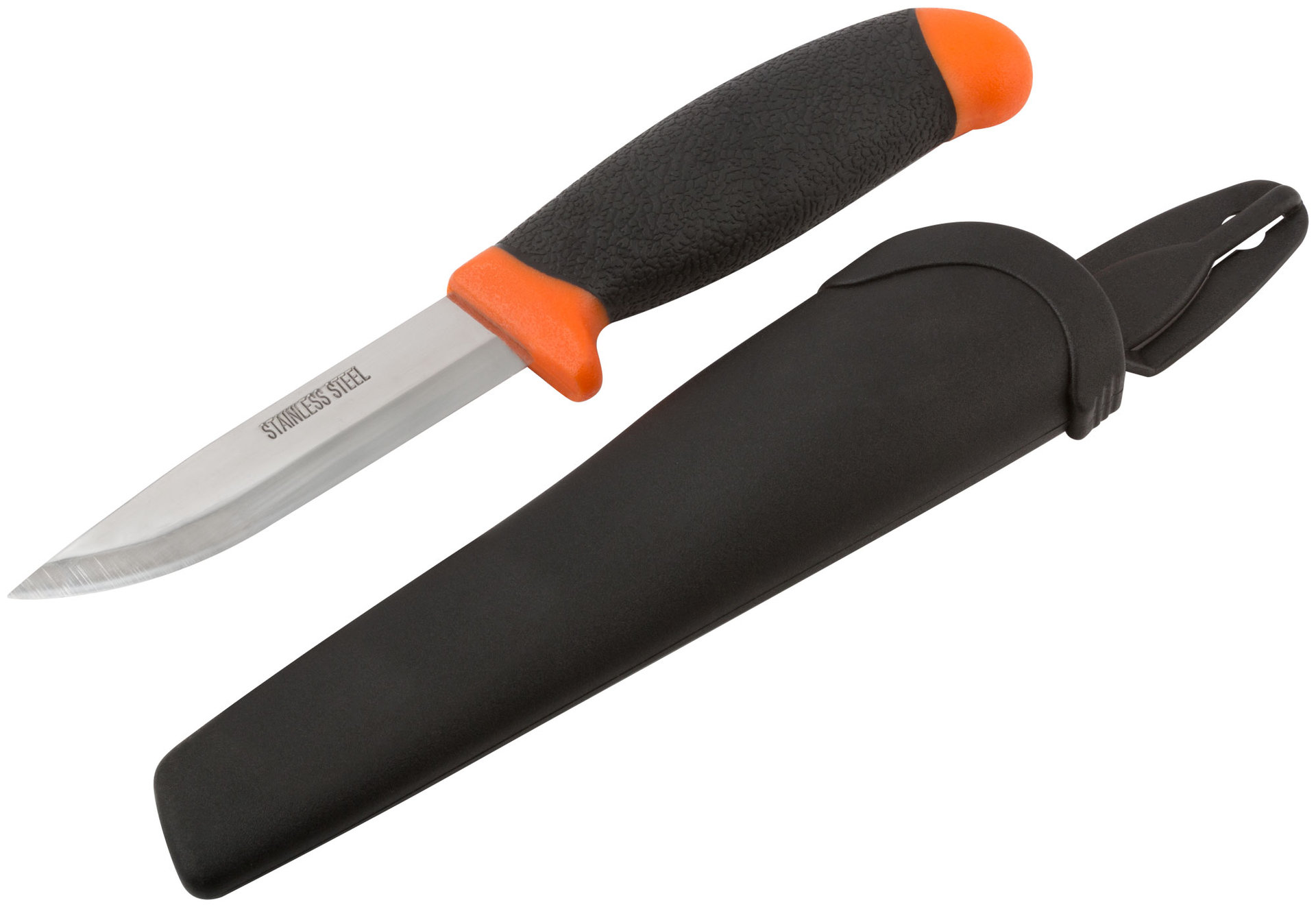 Нож строительный, нерж.сталь, прорезиненная желто-черная ручка (10615)