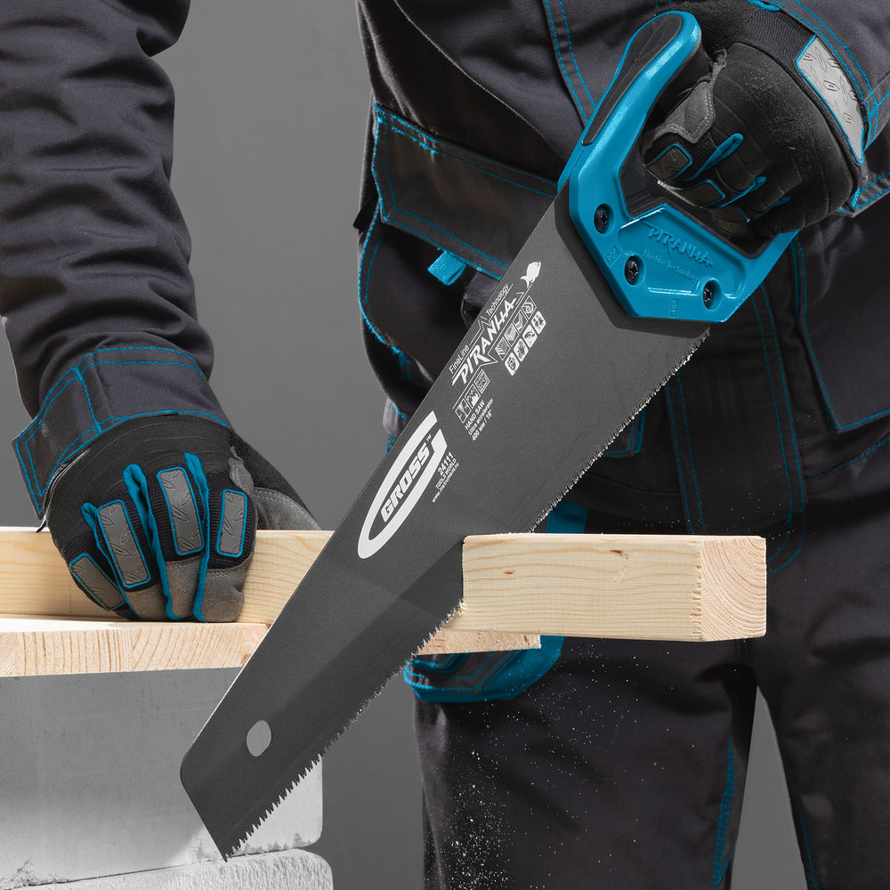 Ножовка по дереву Piranha, 400 мм, 11-12 TPI, зуб-3D, каленый зуб, тефлоновое покрытие полотна, двухкомпонентная рукоятка Gross