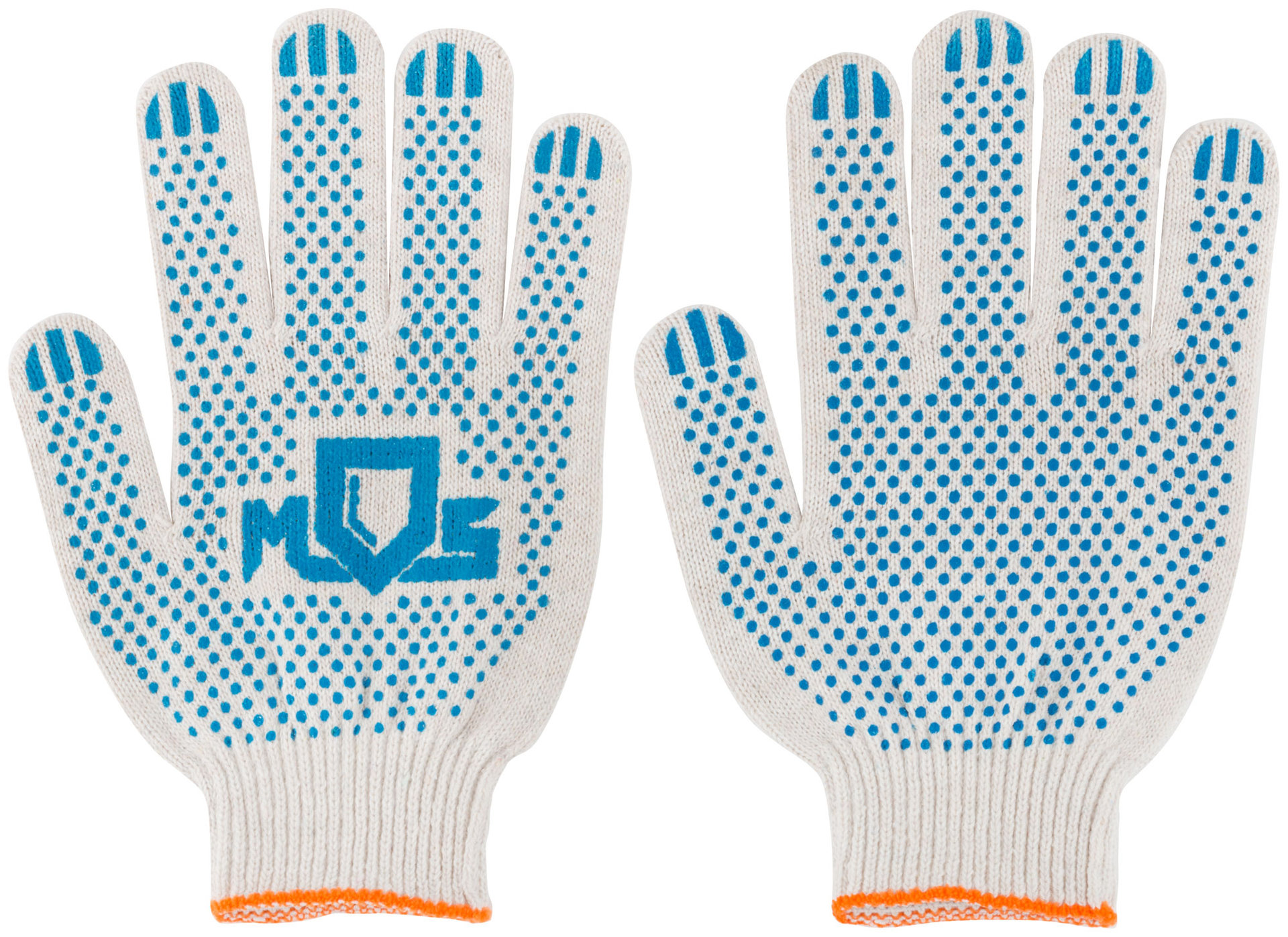 Перчатки вязаные (4 нити), х/б с ПВХ, 10 класс вязки, 2-х сторонние Люкс (12493)