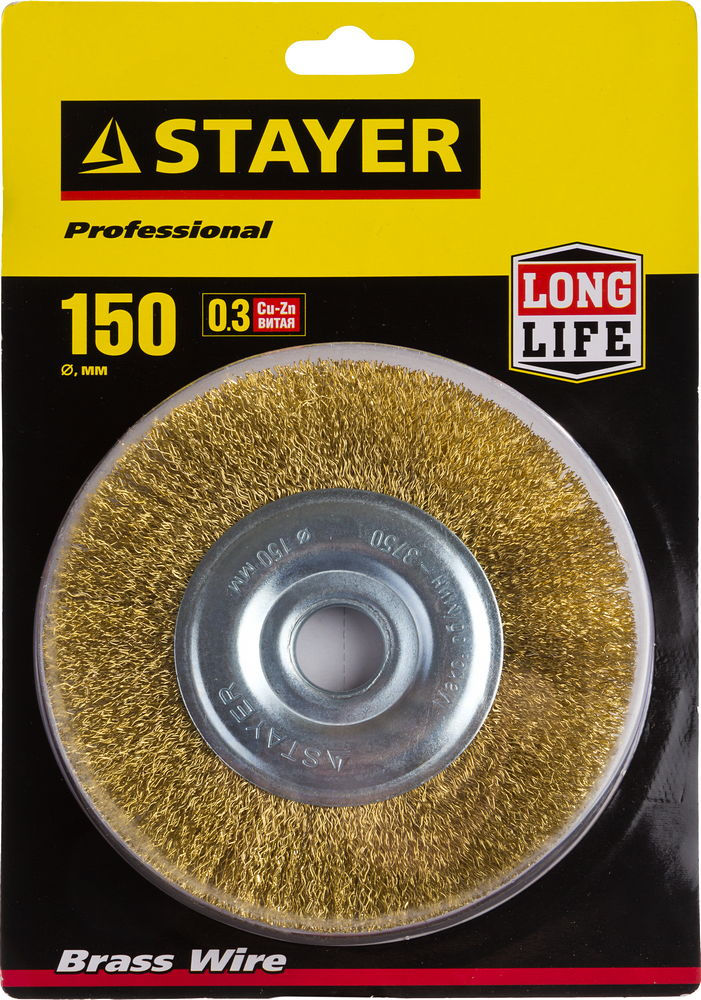 Щетка дисковая для УШМ 150 мм, витая стальная латунированная проволока 0.3 мм Professional STAYER 35122-150