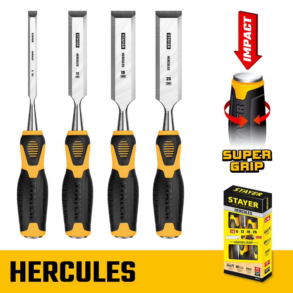 Набор стамесок-долот 4 предм Hercules Professional STAYER 18205-H4