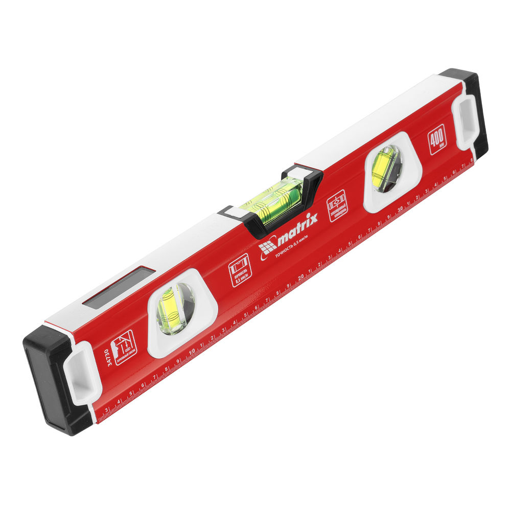 Уровень алюминиевый, магнит, фрезерованный, 3 глазка (1 зеркальный) 400 мм Matrix (34730)