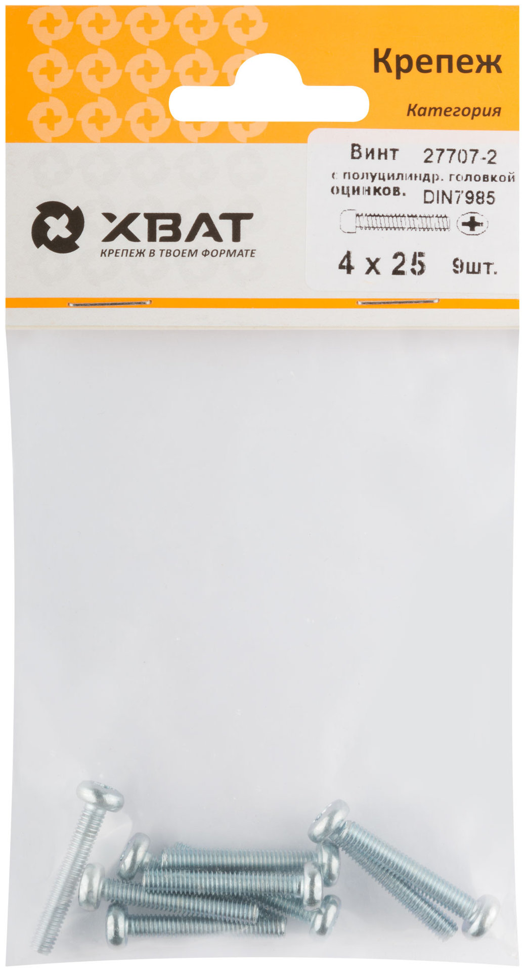 Винт с полуцилиндрич. головкой с полной резьбой оцинков. DIN 7985 4х25 9 шт.(фасовка) (27707-2)