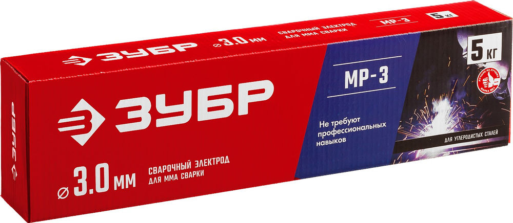 Электрод сварочный МР-3 рутиловый D 3.0 x 350 мм, 5 кг в коробке ЗУБР 40015-3.0