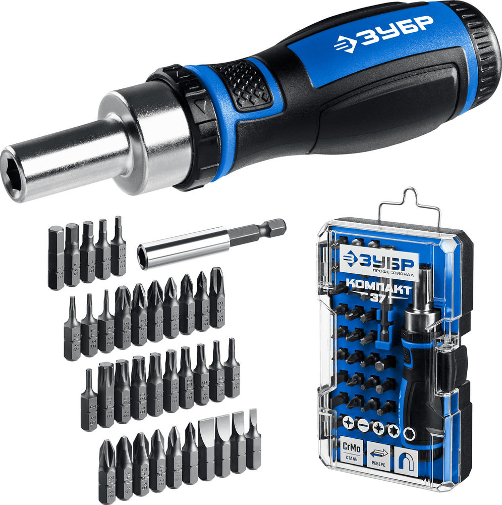 Реверсивная отвертка с насадками Компакт-37, 37 предм. ЗУБР Профессионал 25164-H37_z01