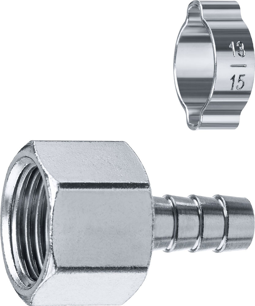 Переходник штуцер «елочка» 10 мм - 1/2F с обжимным хомутом ЗУБР Профессионал 64923-1/2-10