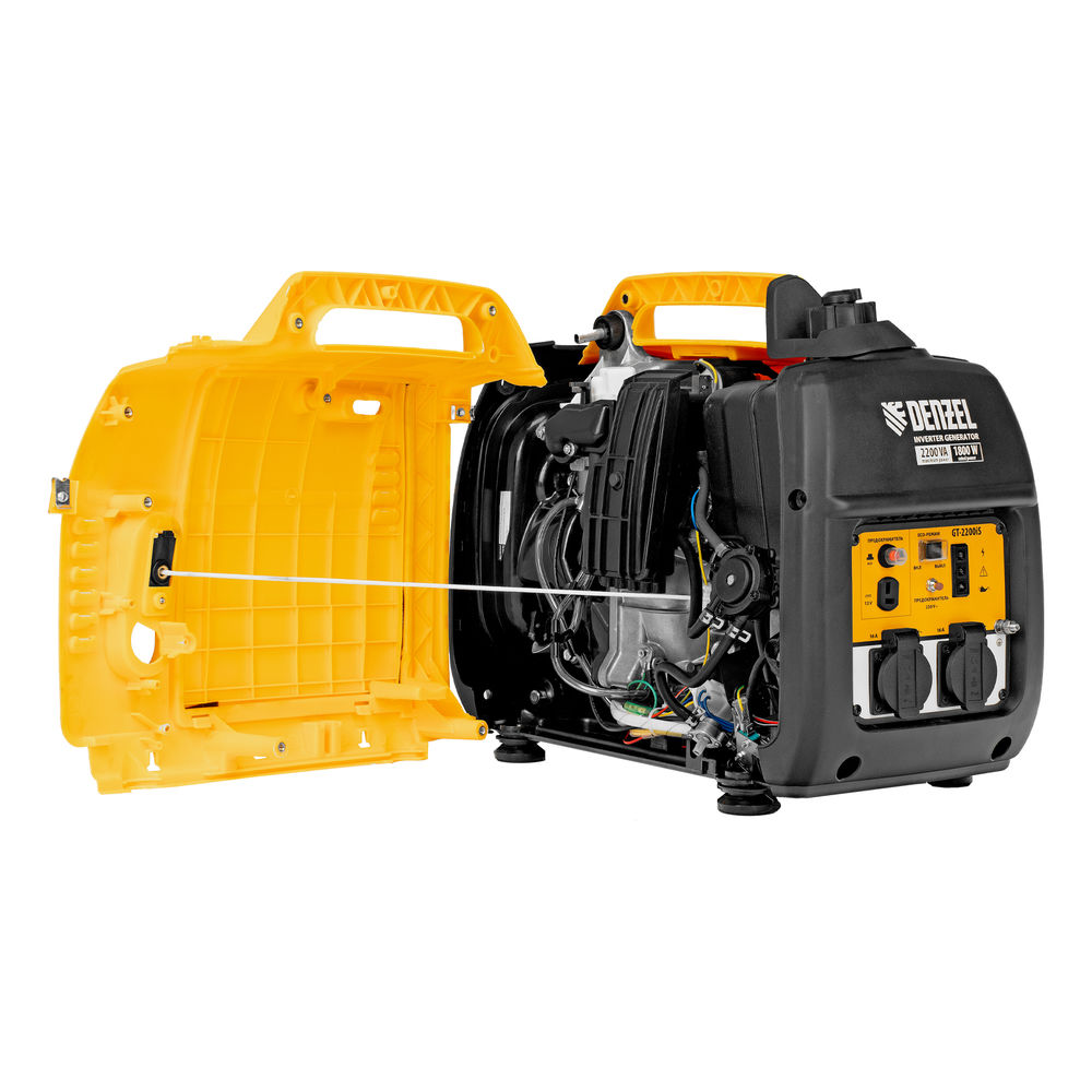 Генератор инверторный GT-2200iS, 2.2 кВт, 230 В, бак 4 л, закрытый корпус, ручной старт Denzel (94702)