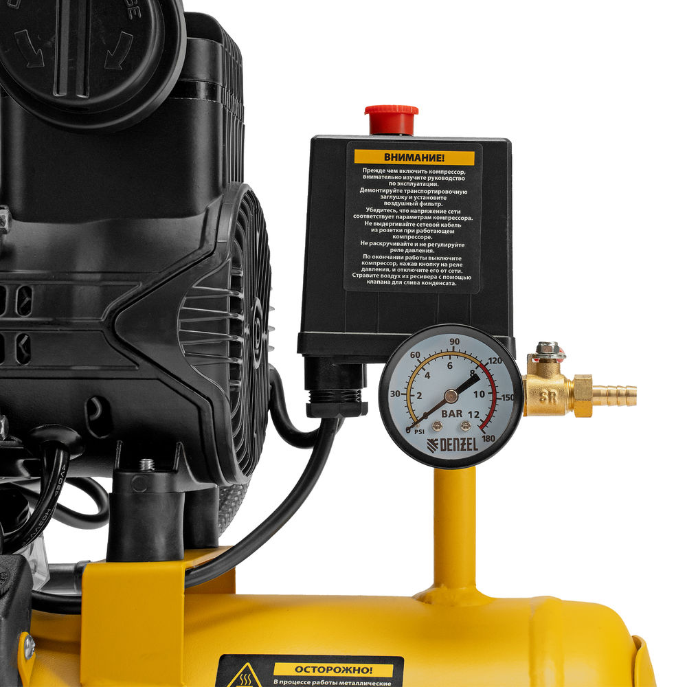 Компрессор безмасл. малошумный DLP-950/10, 950Вт,10 л, 2850 об/мин, 170 л/мин Denzel (58141)