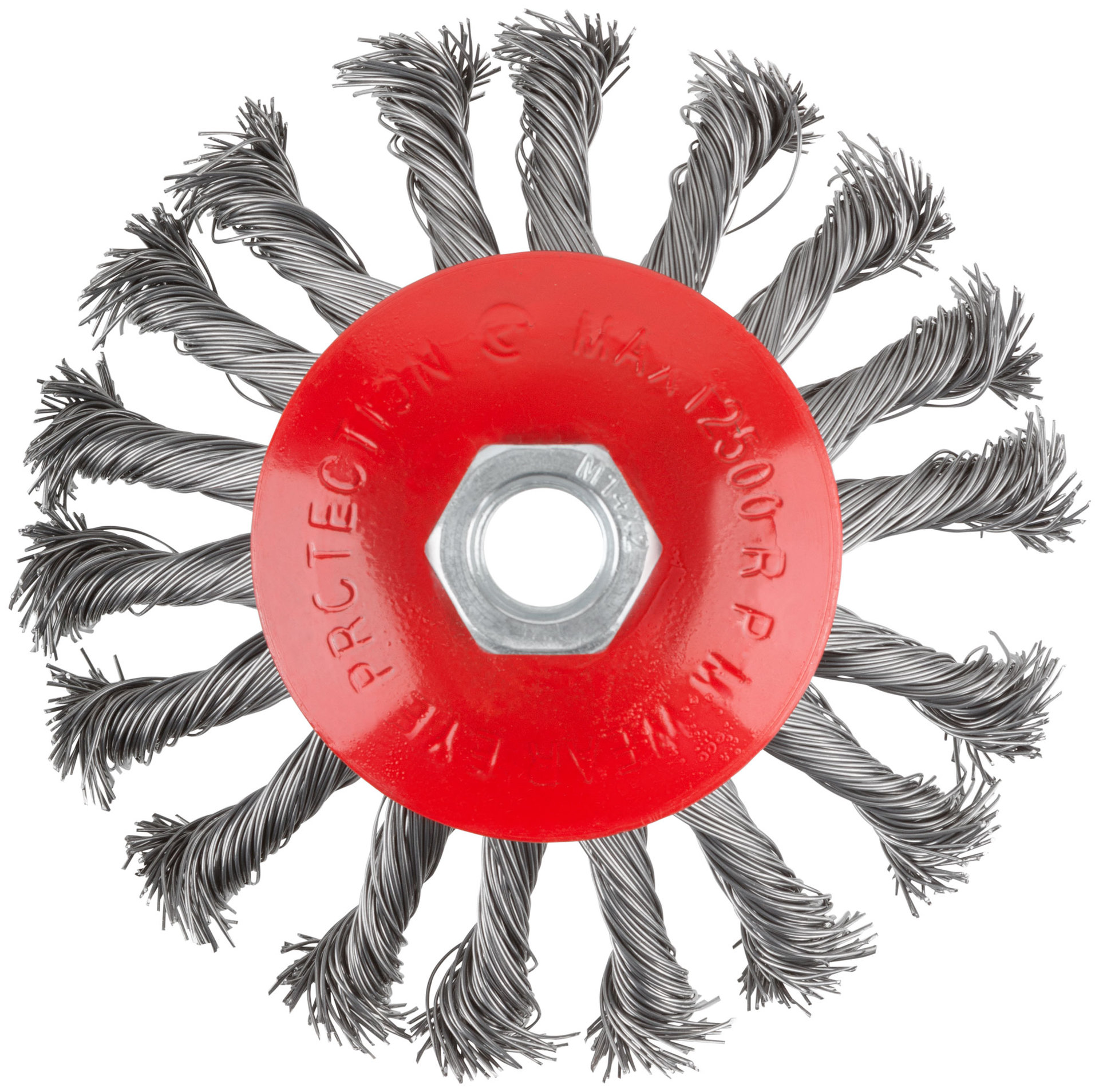 Корщетка-колесо с наклоном, гайка М14, стальная витая проволока 115 мм (39034)