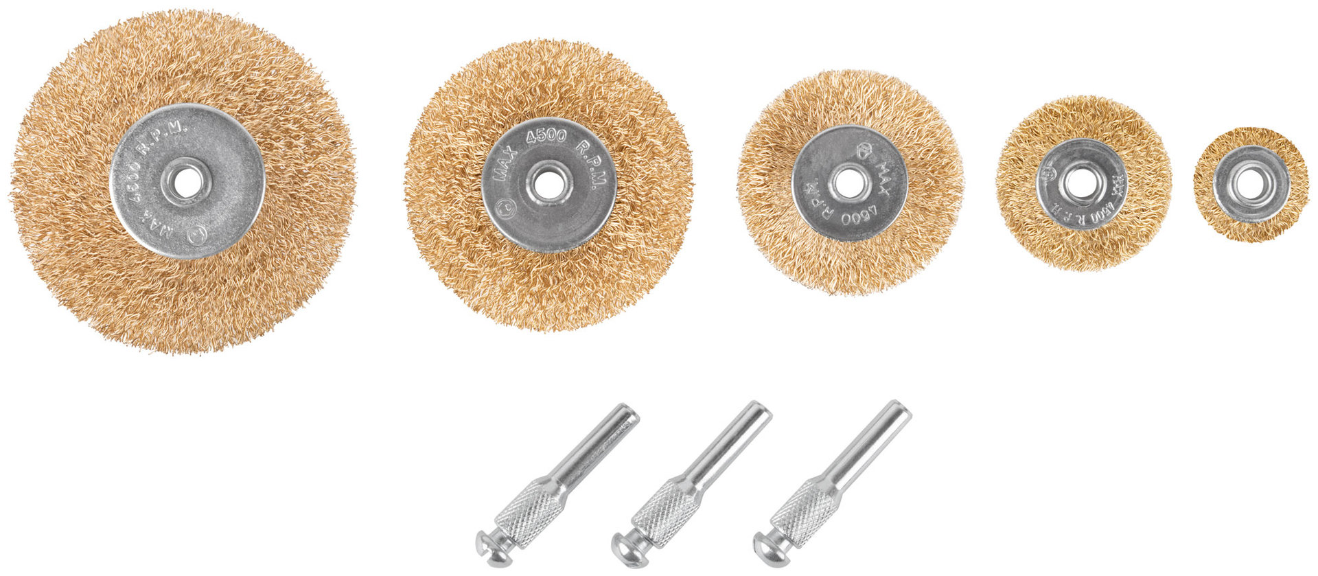 Корщетки со штифтом, набор 5 шт. ( колеса 25 / 38 / 50 / 63 / 75 мм ) (38572)