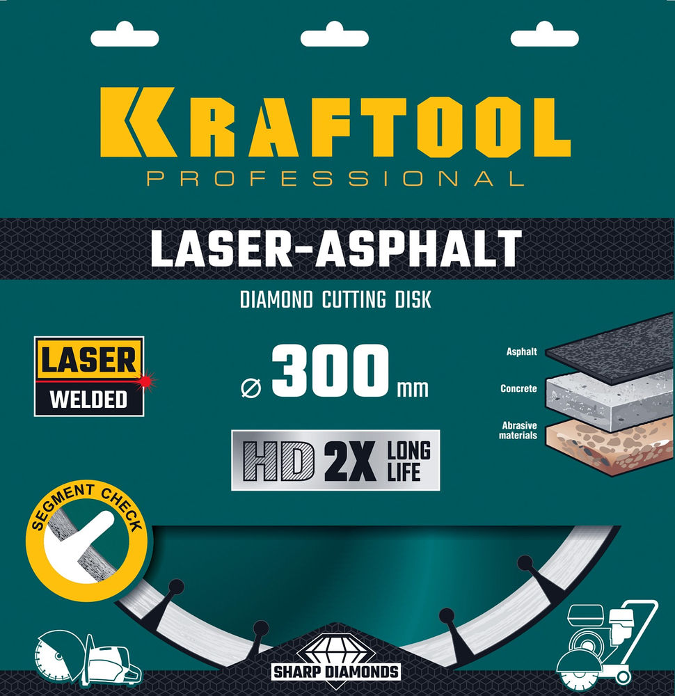 Алмазный диск LASER-ASPHALT, 300 мм (25.4/20 мм, 10?3.2 мм) KRAFTOOL 36687-300