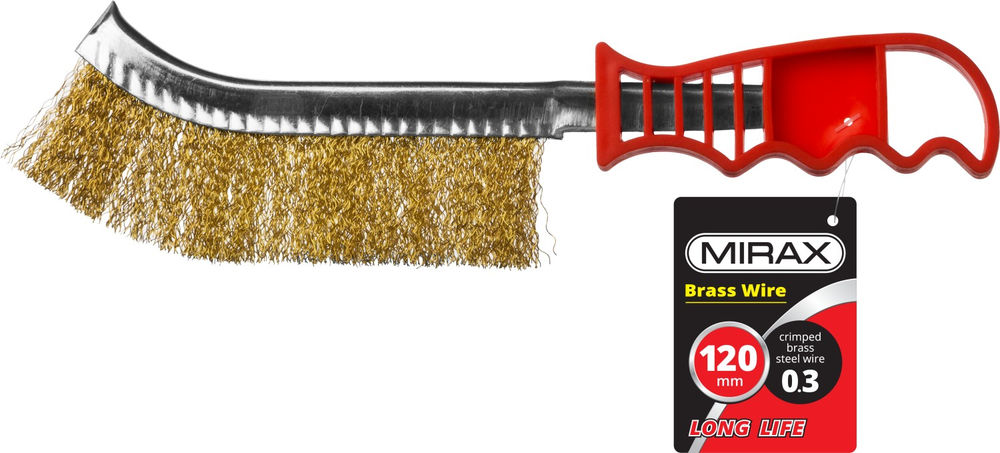 Щетка ручная однорядная с пластмассовой рукояткой, витая стальная латунированная проволока 0.3 мм MIRAX 35112-1